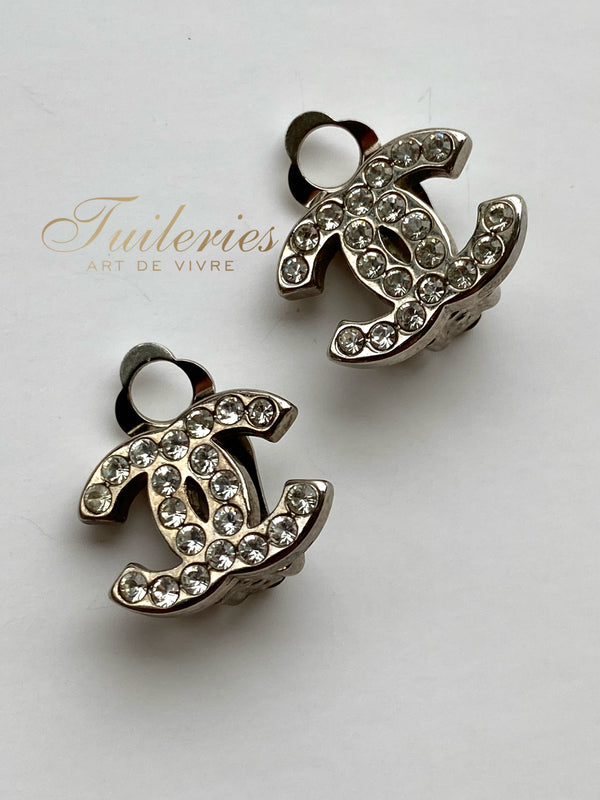 Chanel 1990s double C crystal clip-on earrings