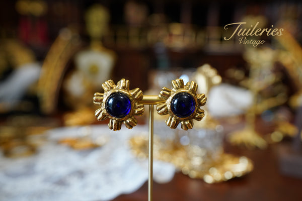 Chanel 1980s blue glass sunburst clip-on earrings