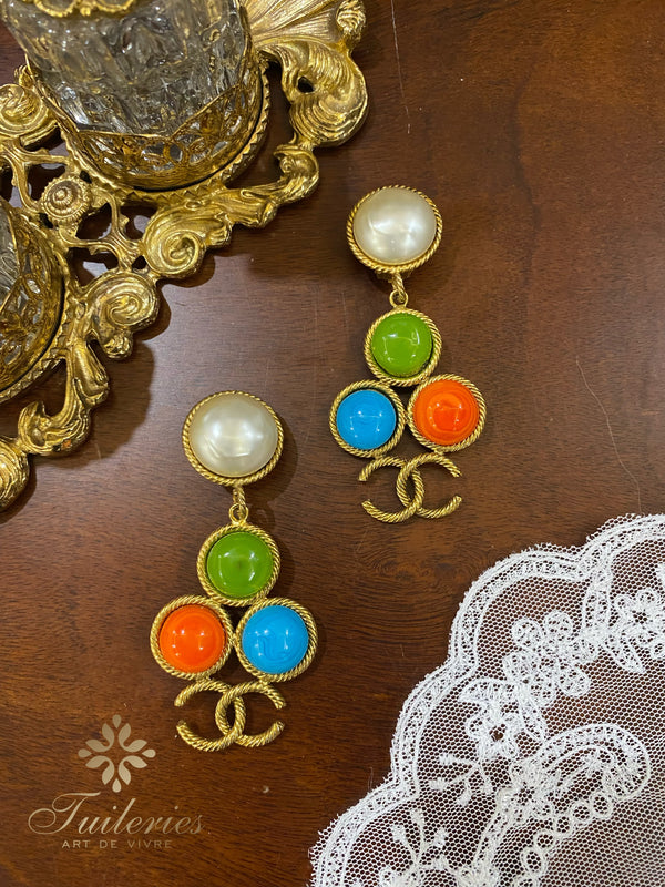 chanel 1990s enamel drop clip-on earrings