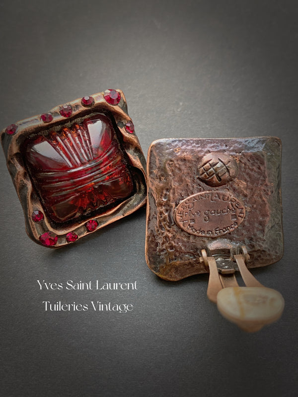 Yves Saint Laurent Rive Gauche Red Glass Clip-On Earrings