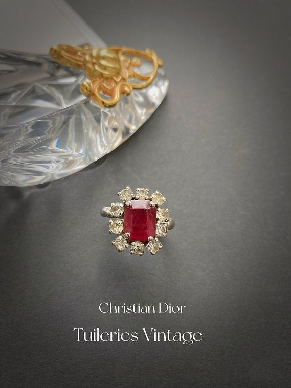 Dior Vintage Red Rhinestone Ring