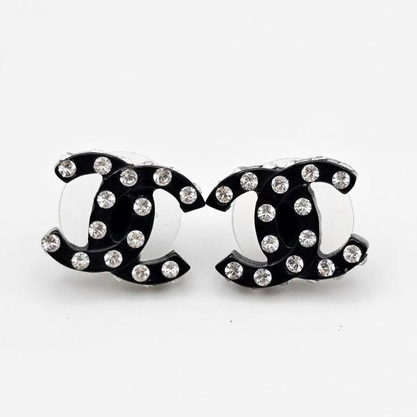 Chanel-2004-Black-Acrylic-Crystal-CC-Earrings