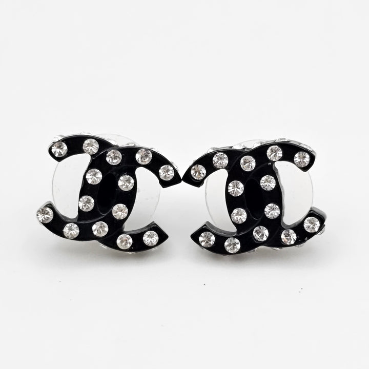Chanel-2004-Black-Acrylic-Crystal-CC-Earrings
