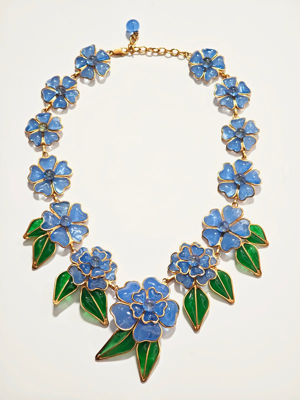 Augustine Modern Blue FlowerPâte de verre Necklace