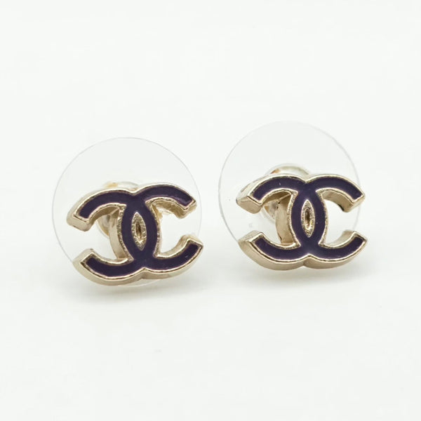 Chanel 2004 Spring-Summer Purple Enamel CC Stud Earrings