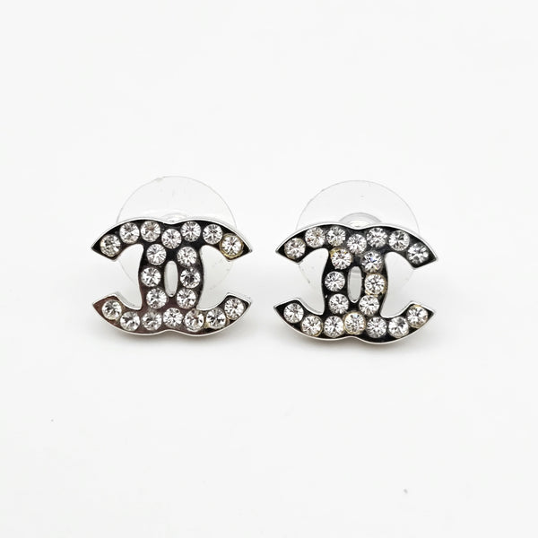 Chanel 2009 Crystal-Paved Double C Stud Earrings