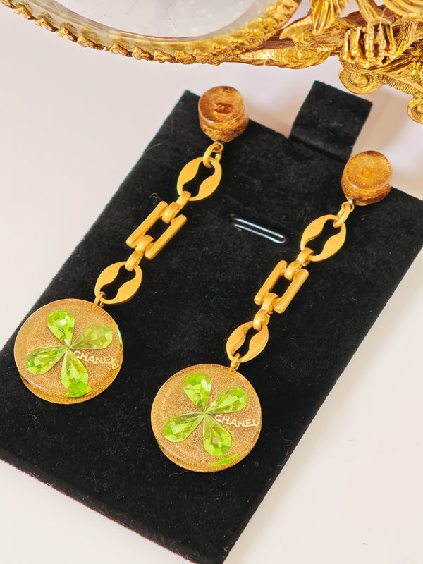 Chanel 2001 Clover Resin Dangle Earrings