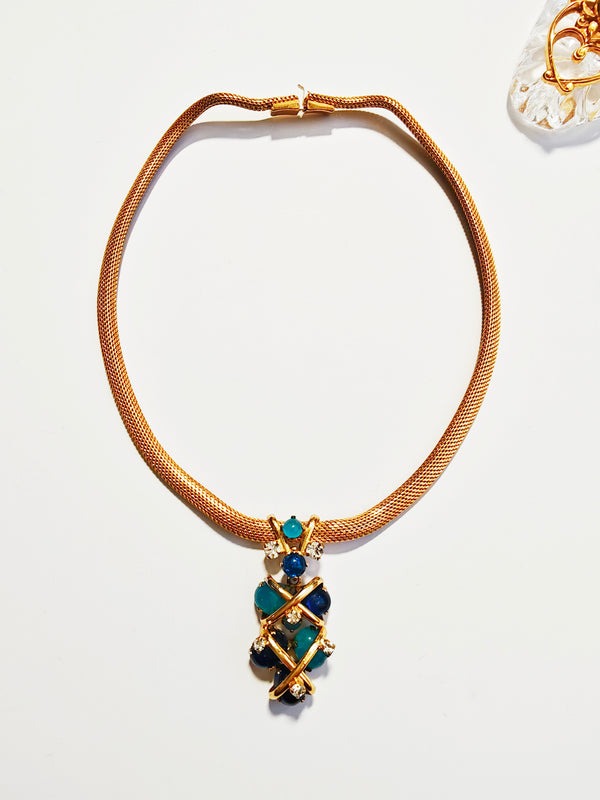 dior-1967-vintage-pate-de-verre-gold-mesh-necklace